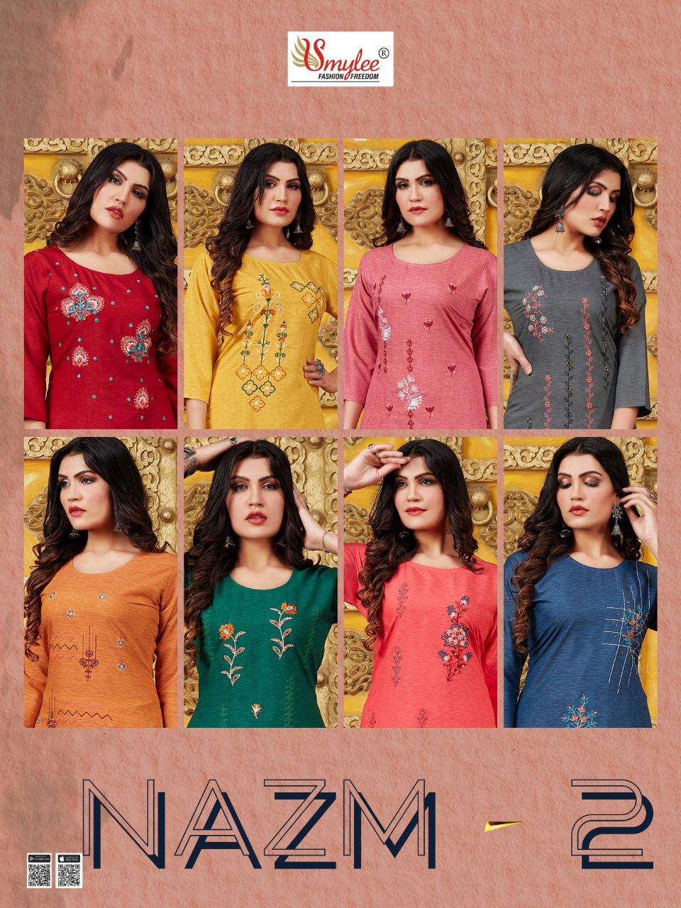 RUNG PRESENTS NAZM 2 RAYON MANUAL EMBROIDERY KURTI WITH BOTTOM COLLECTION